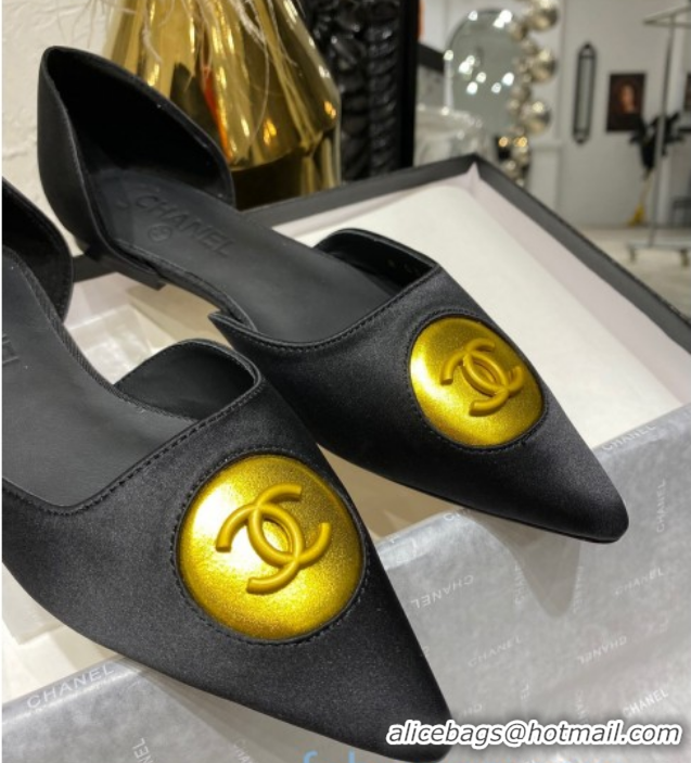 Pretty Style Chanel Vintage Signature Silk Flat Ballerinas with Circle CC Charm 20101908 Black 2020