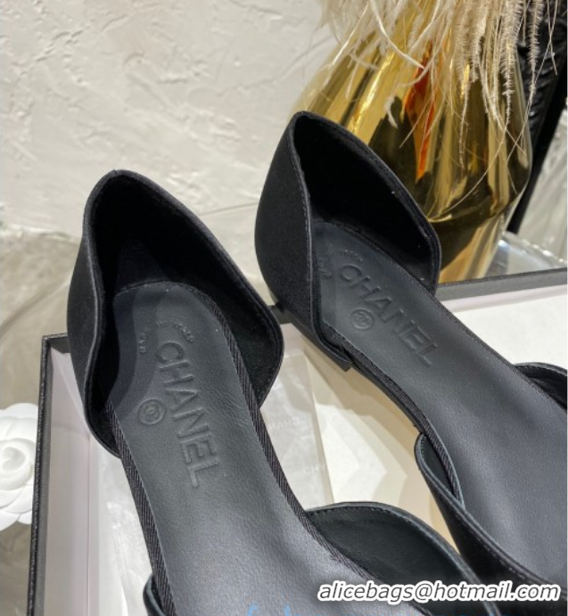 Pretty Style Chanel Vintage Signature Silk Flat Ballerinas with Circle CC Charm 20101908 Black 2020