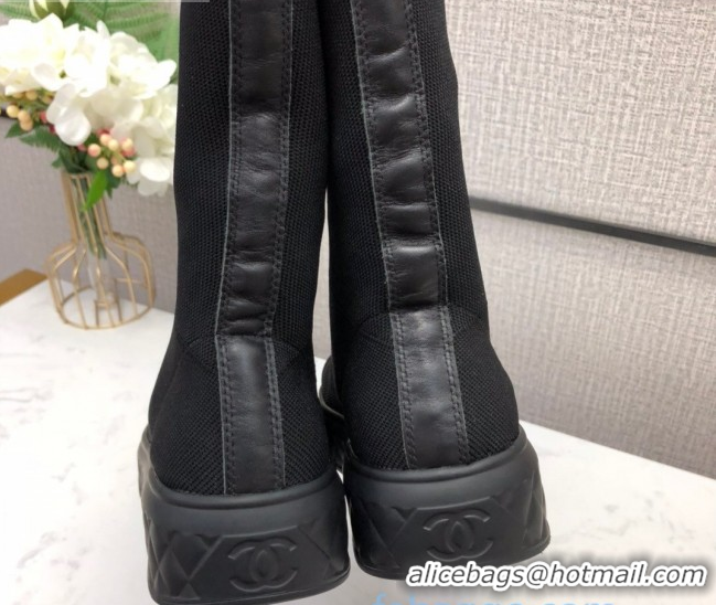 Good Quality Chanel Knit Sock Over-Knee Flat High Boots Black/White 2020