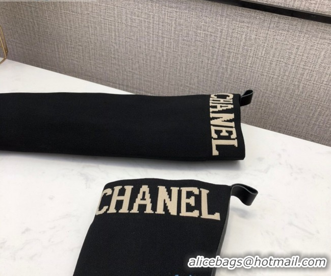 Good Quality Chanel Knit Sock Over-Knee Flat High Boots Black/White 2020