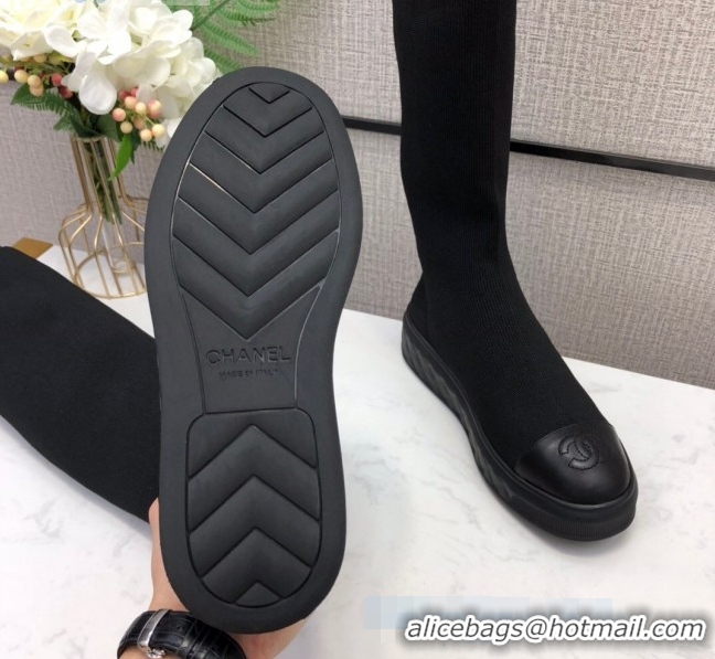 Good Quality Chanel Knit Sock Over-Knee Flat High Boots Black/White 2020