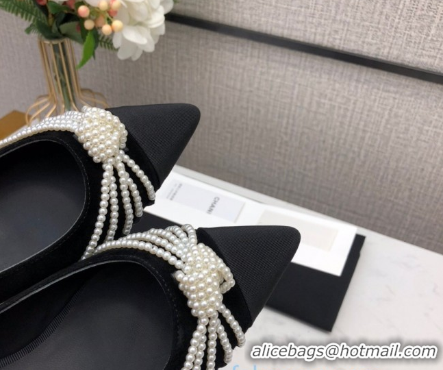 Well Crafted Chanel Suede Pearl Knot Flat Slingbacks G36467 Black 2020