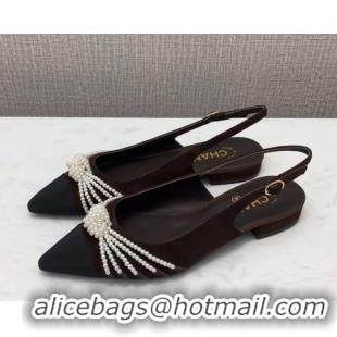 Popular Style Chanel Suede Pearl Knot Flat Slingbacks G36467 Brown 2020