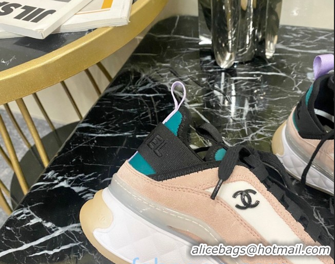 Top Grade Chanel Suede Sneakers G35617 01 Beige/Pink 2020