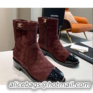 Grade Chanel Quilted Suede CC Buckle Short Boots G36763 Brown/Black 2020