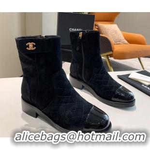 Duplicate Chanel Quilted Suede CC Buckle Short Boots G36763 Navy Blue 2020