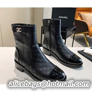 Stylish Chanel Quilted Calfskin CC Buckle Short Boots G36763 Black 2020 