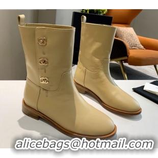 Duplicate Chanel Calfskin CC Buckle Side Short Boots 102139 Apricot 2020