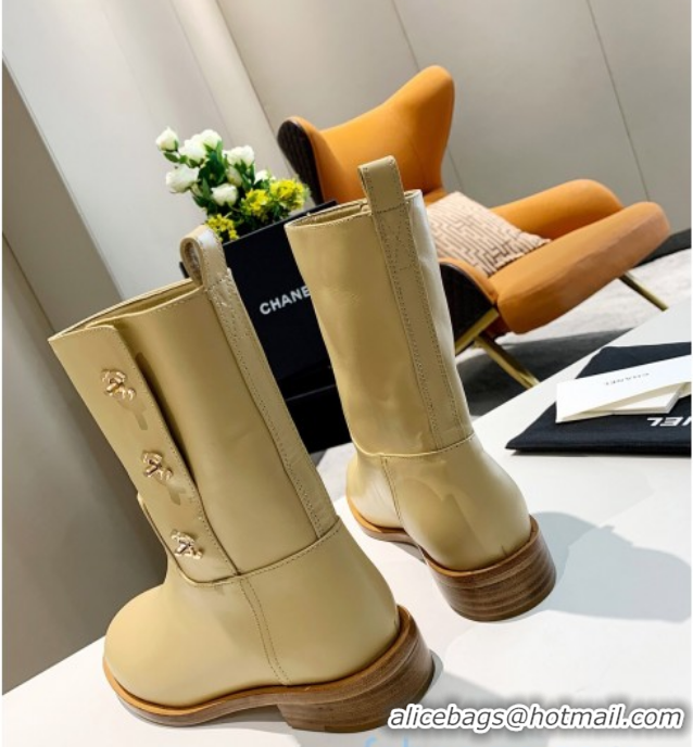 Duplicate Chanel Calfskin CC Buckle Side Short Boots 102139 Apricot 2020