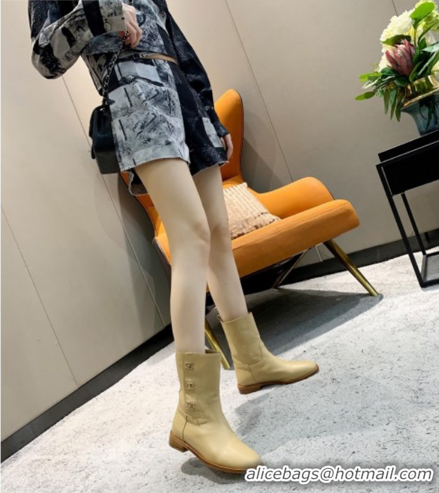 Duplicate Chanel Calfskin CC Buckle Side Short Boots 102139 Apricot 2020