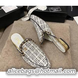 Best Price Chanel Tweed Flat Mules with Chain Charm 02146 Black/White