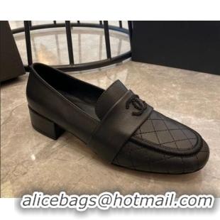 Stylish Chanel Quilted Calfskin Matte Flat Loafers 02155 All Black 2020