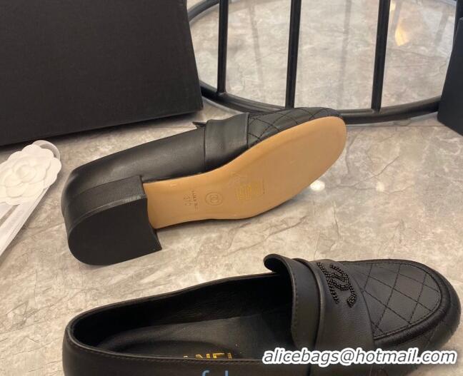 Stylish Chanel Quilted Calfskin Matte Flat Loafers 02155 All Black 2020