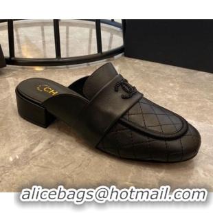 Hot Style Chanel Quilted Calfskin Matte Flat Mules All Black 102156