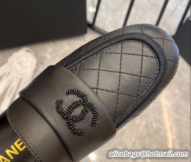 Hot Style Chanel Quilted Calfskin Matte Flat Mules All Black 102156