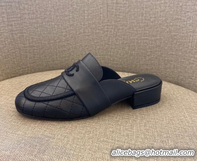 Hot Style Chanel Quilted Calfskin Matte Flat Mules All Black 102156