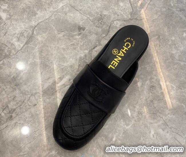 Hot Style Chanel Quilted Calfskin Matte Flat Mules All Black 102156