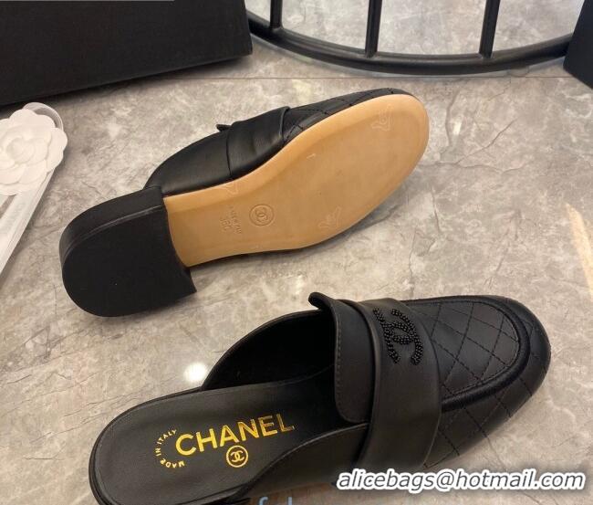 Hot Style Chanel Quilted Calfskin Matte Flat Mules All Black 102156