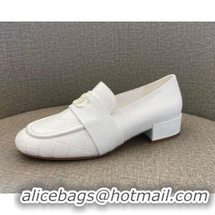 Grade Quality Chanel Quilted Calfskin Matte Flat Mules 102156 All White