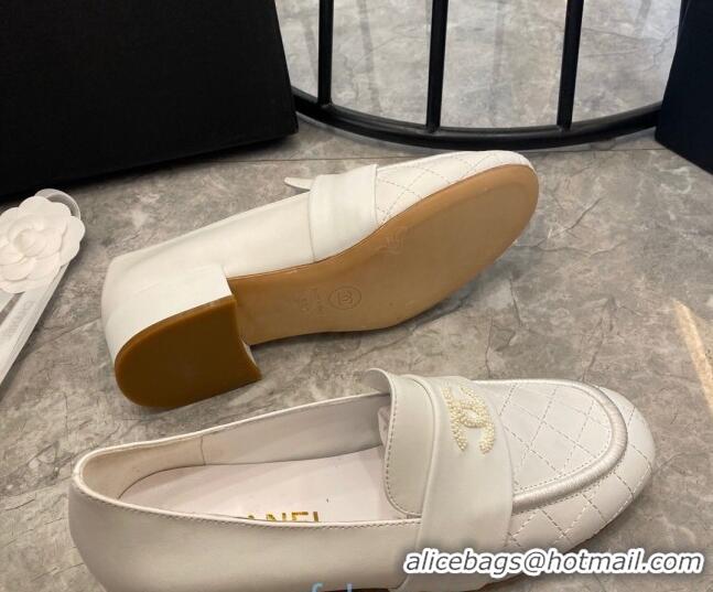 Grade Quality Chanel Quilted Calfskin Matte Flat Mules 102156 All White