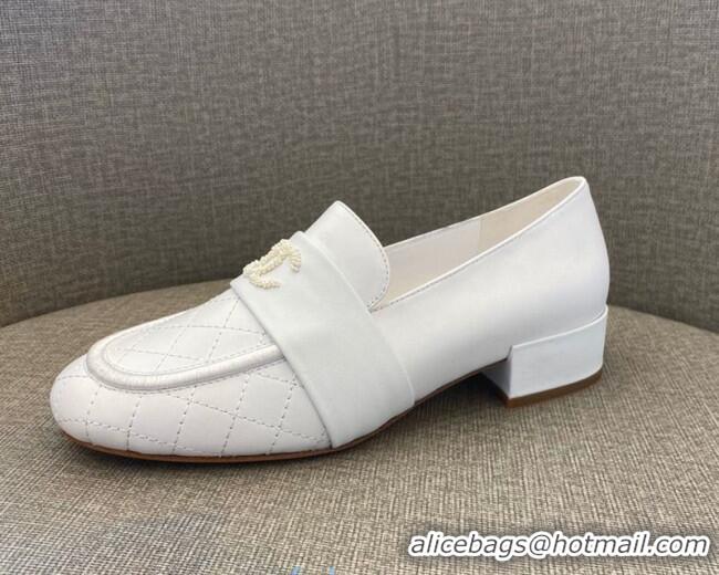 Grade Quality Chanel Quilted Calfskin Matte Flat Mules 102156 All White