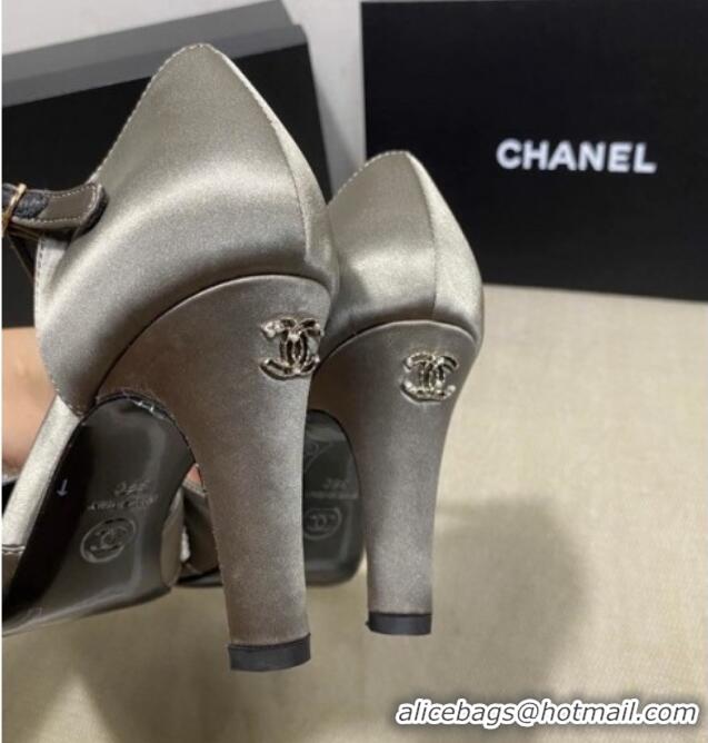 Top Design Chanel Satin Pearl Knot Pumps with Straps G36466 Gray 2020