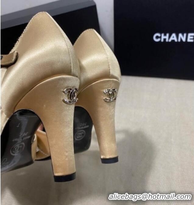 Trendy Design Chanel Satin Pearl Knot Pumps with Straps G36466 Gold 2020