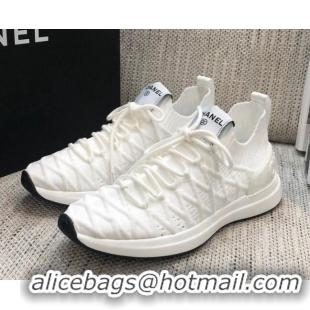 Shop Duplicate Chanel Quilted Knit Wool Sneakers 02167 White 2020