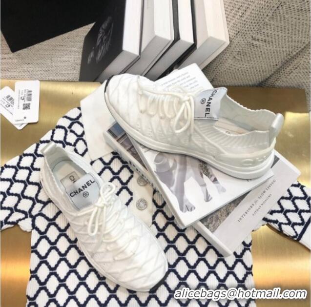 Shop Duplicate Chanel Quilted Knit Wool Sneakers 02167 White 2020