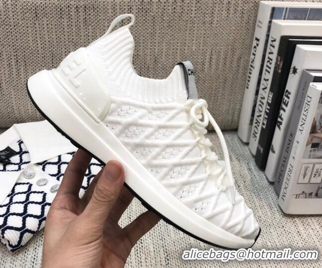 Shop Duplicate Chanel Quilted Knit Wool Sneakers 02167 White 2020