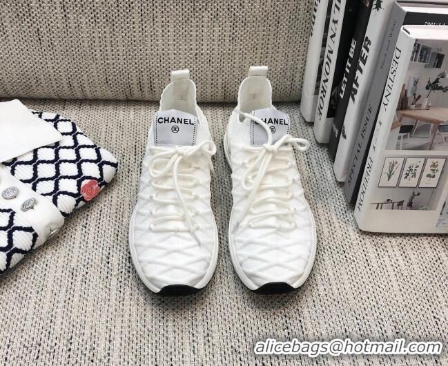 Shop Duplicate Chanel Quilted Knit Wool Sneakers 02167 White 2020