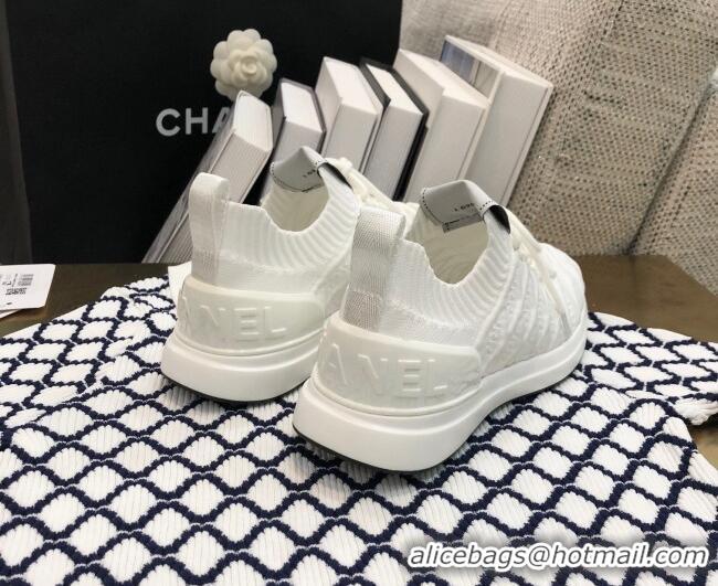 Shop Duplicate Chanel Quilted Knit Wool Sneakers 02167 White 2020