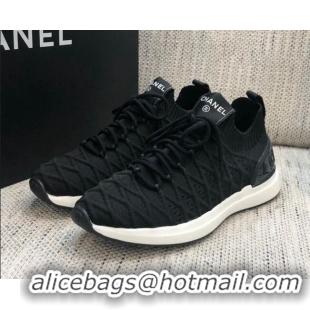 Top Quality Chanel Quilted Knit Wool Sneakers 02167 Black 2020