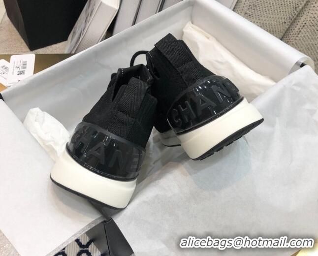 Top Quality Chanel Quilted Knit Wool Sneakers 02167 Black 2020