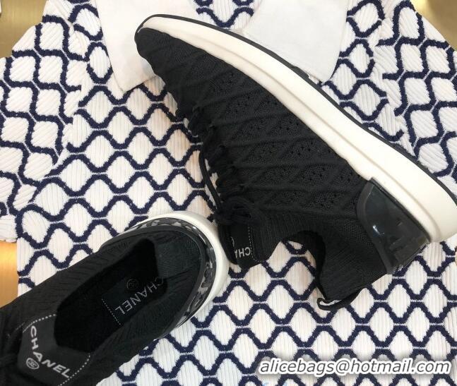 Top Quality Chanel Quilted Knit Wool Sneakers 02167 Black 2020