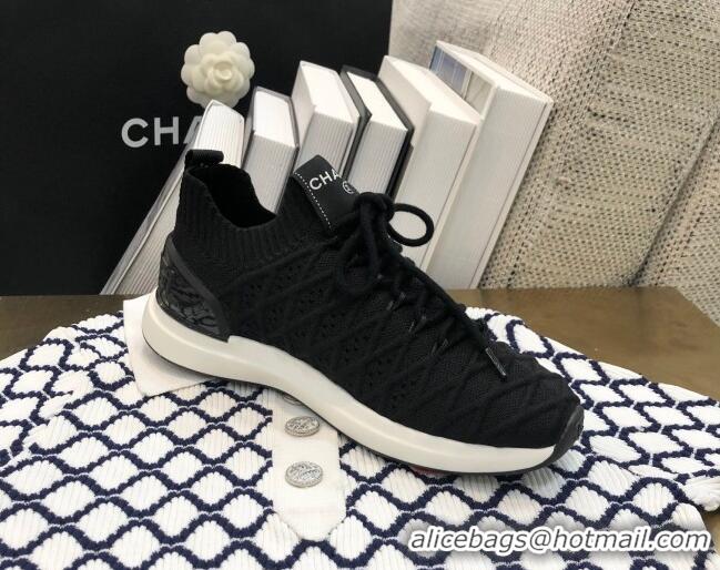 Top Quality Chanel Quilted Knit Wool Sneakers 02167 Black 2020