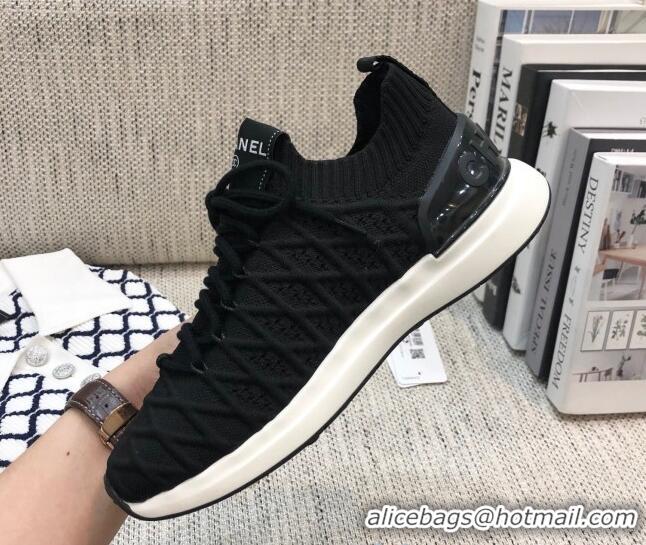 Top Quality Chanel Quilted Knit Wool Sneakers 02167 Black 2020