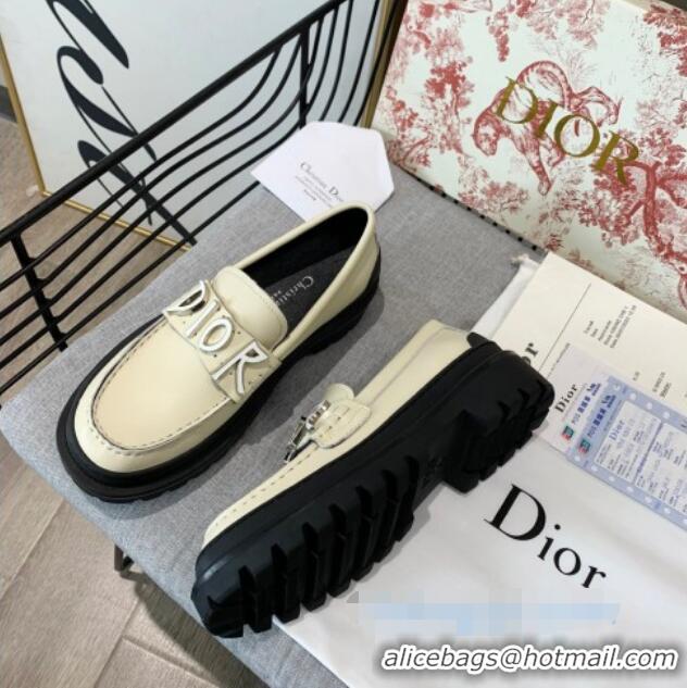 Cheap Price Dior x Shawn Explorer Matte Platform Loafers in Calfskin 102175 Cream White