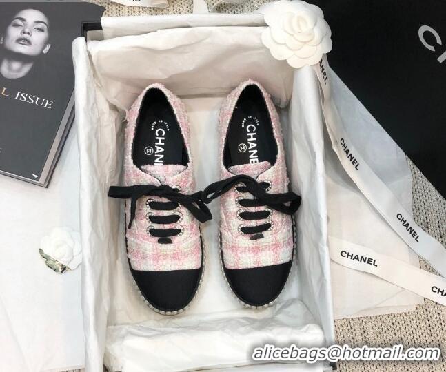 Unique Style Chanel Tweed Espadrilles Sneakers with Pearl Trim 102178 Pink 2020