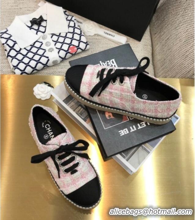 Unique Style Chanel Tweed Espadrilles Sneakers with Pearl Trim 102178 Pink 2020