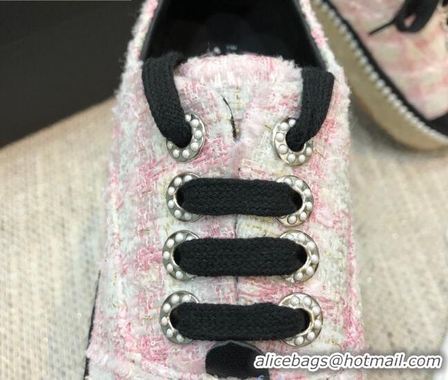 Unique Style Chanel Tweed Espadrilles Sneakers with Pearl Trim 102178 Pink 2020