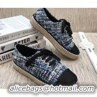 Purchase Chanel Tweed Espadrilles Sneakers with Pearl Trim 102178 Dark Blue 2020