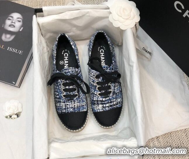 Purchase Chanel Tweed Espadrilles Sneakers with Pearl Trim 102178 Dark Blue 2020