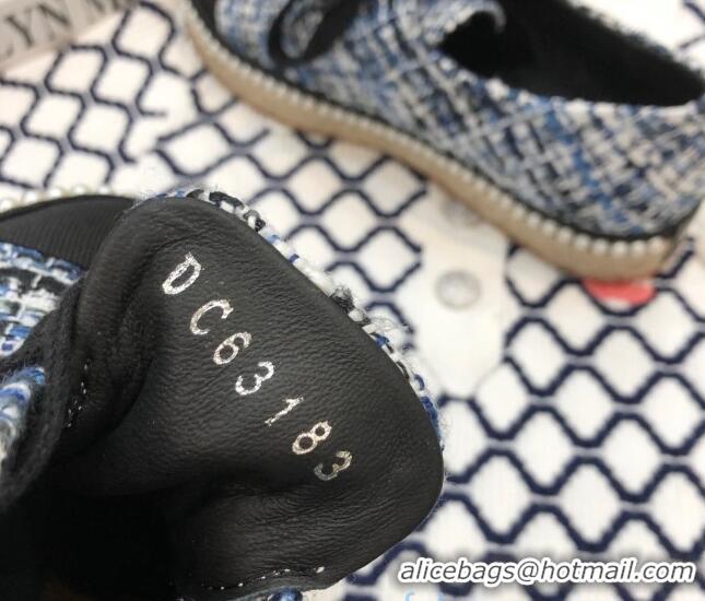 Purchase Chanel Tweed Espadrilles Sneakers with Pearl Trim 102178 Dark Blue 2020