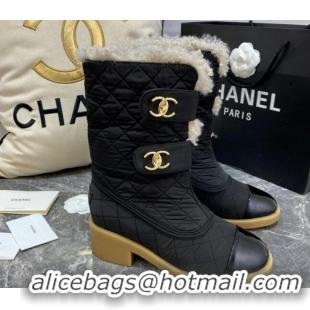 Lower Price Chanel Quilted Fabric Wool Short Boots with Double CC Buckle 20102201 Black 2020