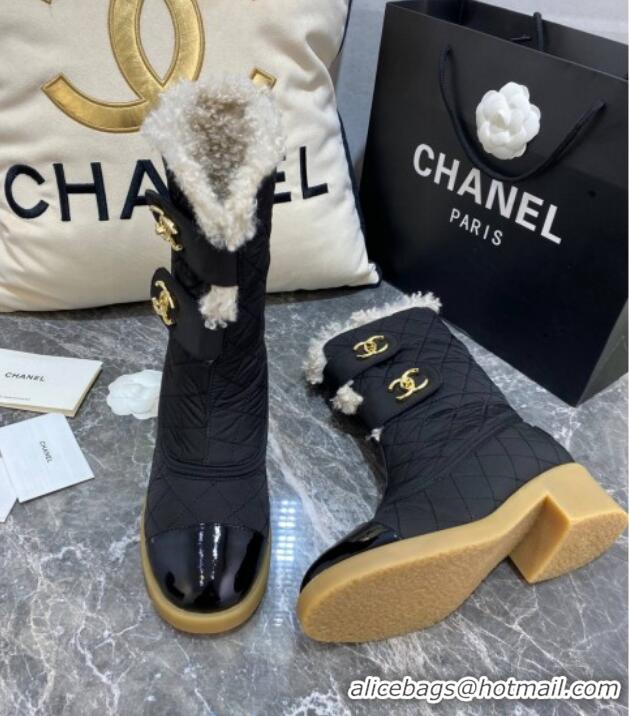 Lower Price Chanel Quilted Fabric Wool Short Boots with Double CC Buckle 20102201 Black 2020