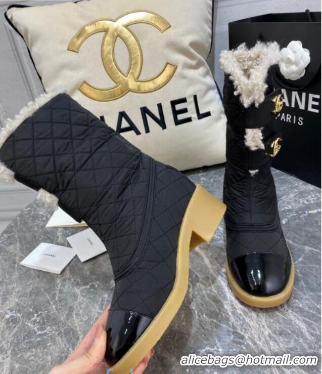 Lower Price Chanel Quilted Fabric Wool Short Boots with Double CC Buckle 20102201 Black 2020