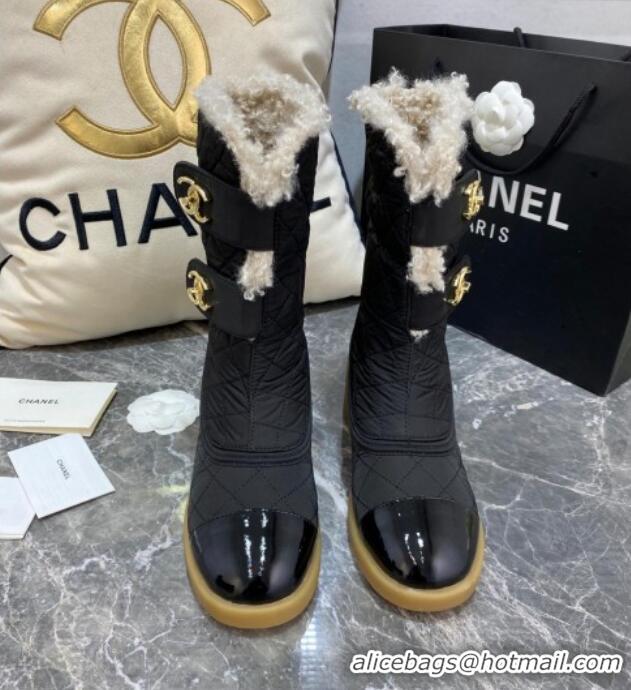 Lower Price Chanel Quilted Fabric Wool Short Boots with Double CC Buckle 20102201 Black 2020