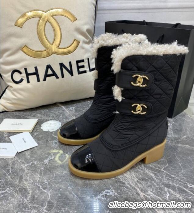 Lower Price Chanel Quilted Fabric Wool Short Boots with Double CC Buckle 20102201 Black 2020