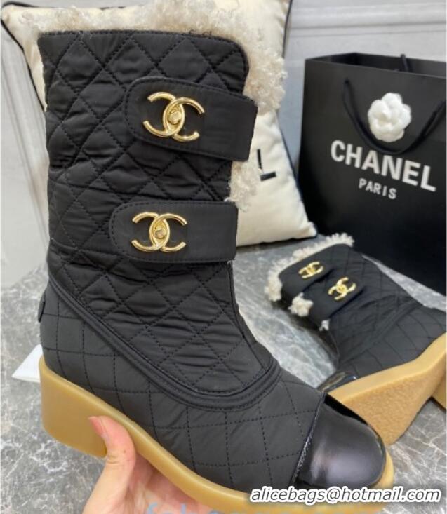 Lower Price Chanel Quilted Fabric Wool Short Boots with Double CC Buckle 20102201 Black 2020